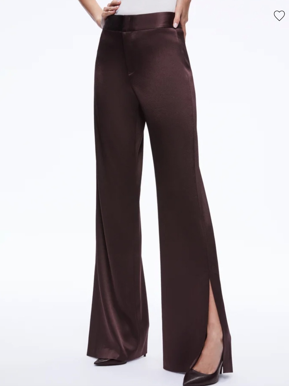 Alice + Olivia Chocolate Satin Wide-Leg Pants with Side Slit